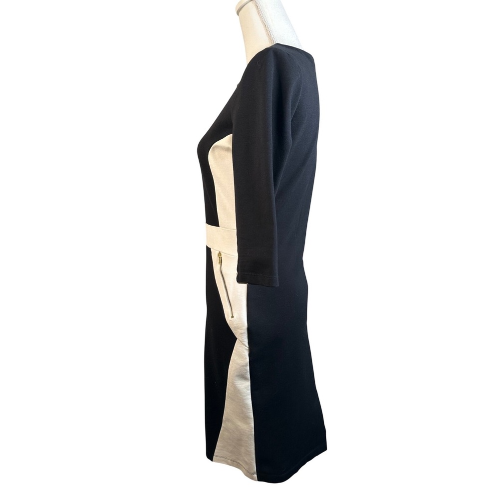 Vijo Couture Black Ivory Colorblock Zip Pocket Midi Sheath Dress Size Small - Picture 5 of 8